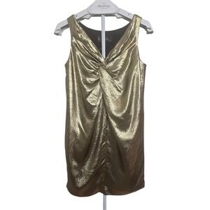 Nicole Miller Collection Gold Metallic Twist Front Cocktail Dress Small 33